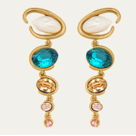 OSCAR DE LA RENTA Bahamian blue MultiO-Shape Baroque Pearly Earrings